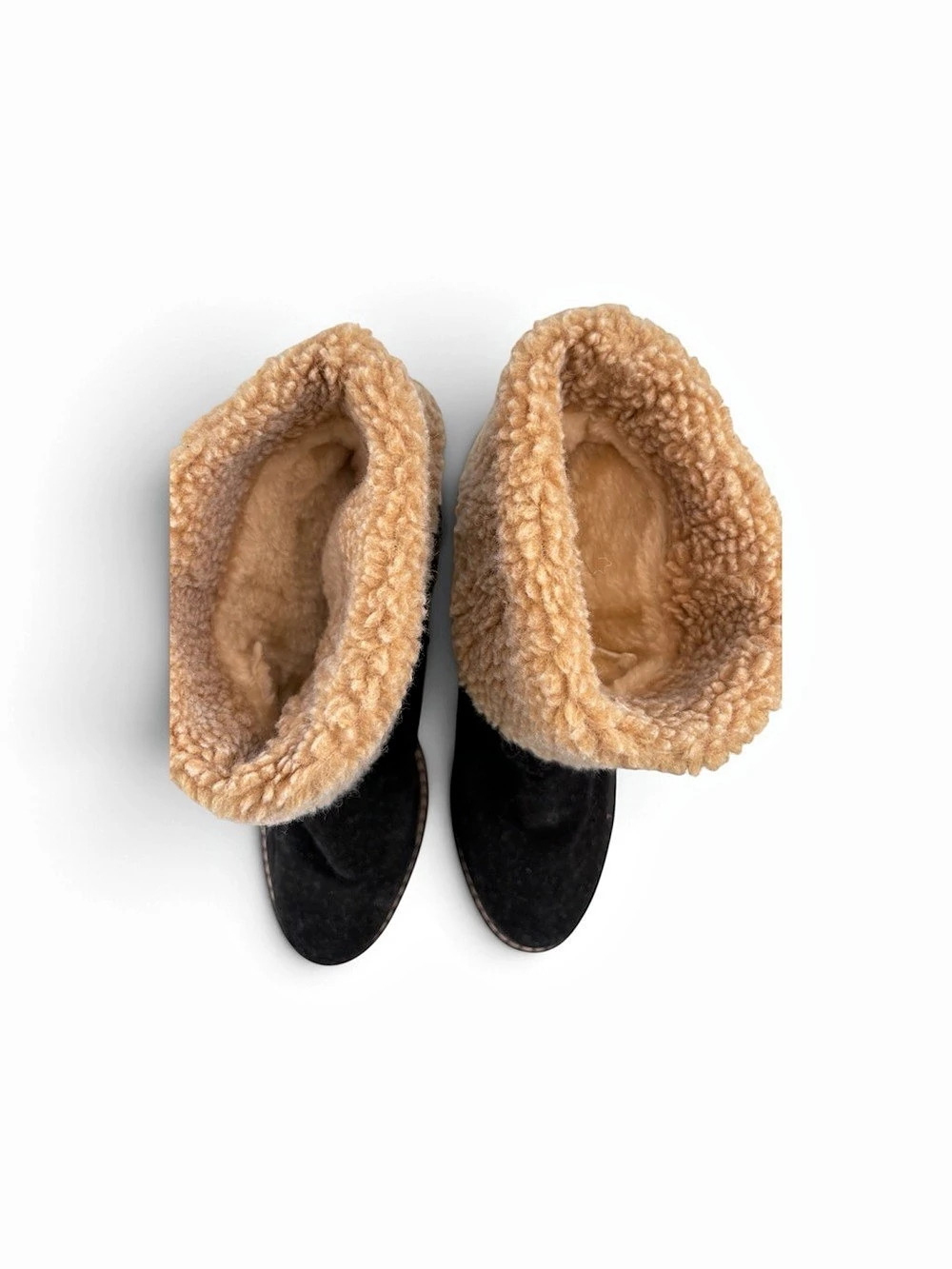 Shearling-Look Winter Boots in Black & Brown Like New